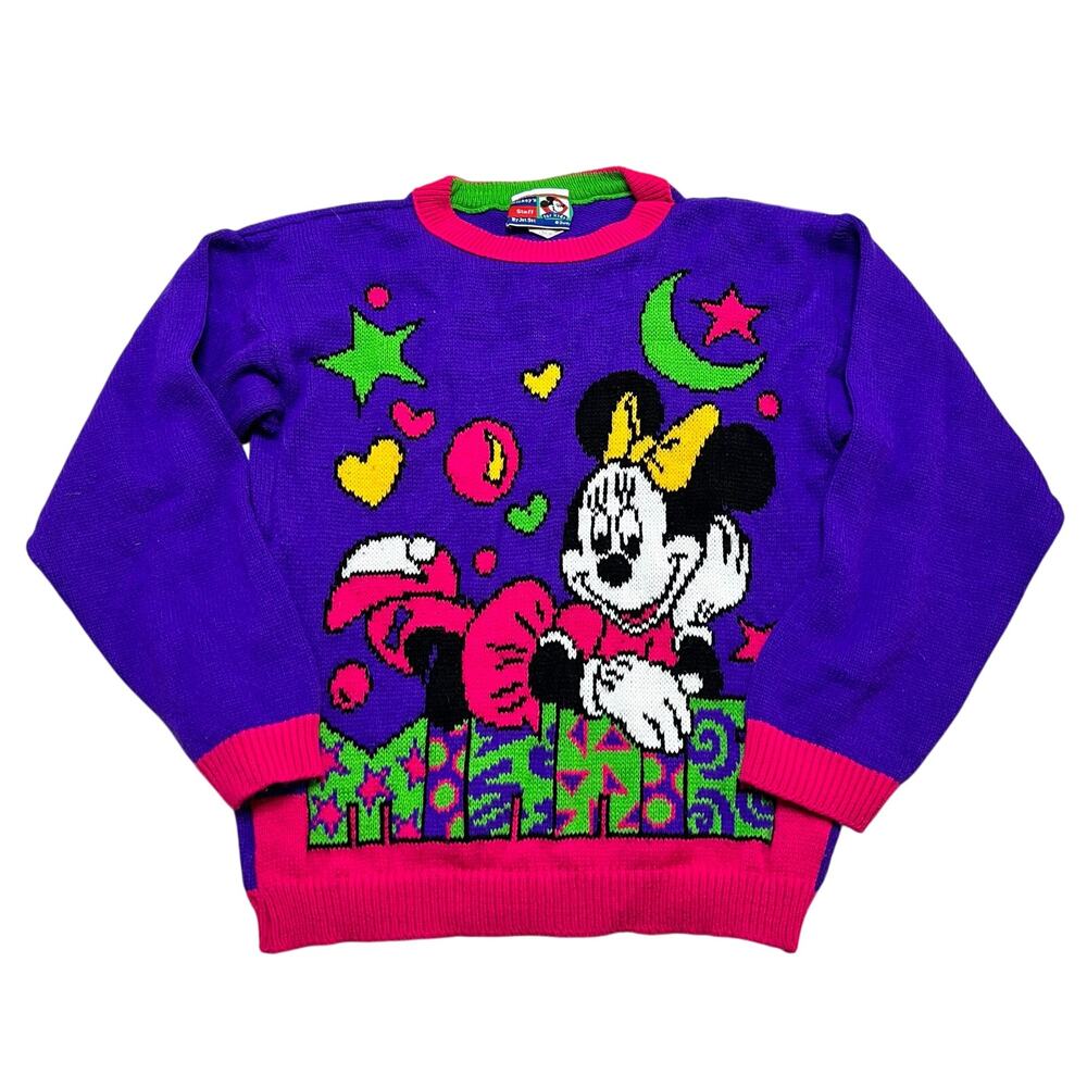 Vintage Disney Mickey’s Stuff Minnie Mouse Sweater Kids L 14 USA 90s Purple